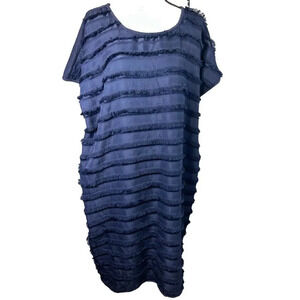 Eloquii, 26/28 navy blue tiered eyelash, shaggy short sleeve midi kaftan dress ￼